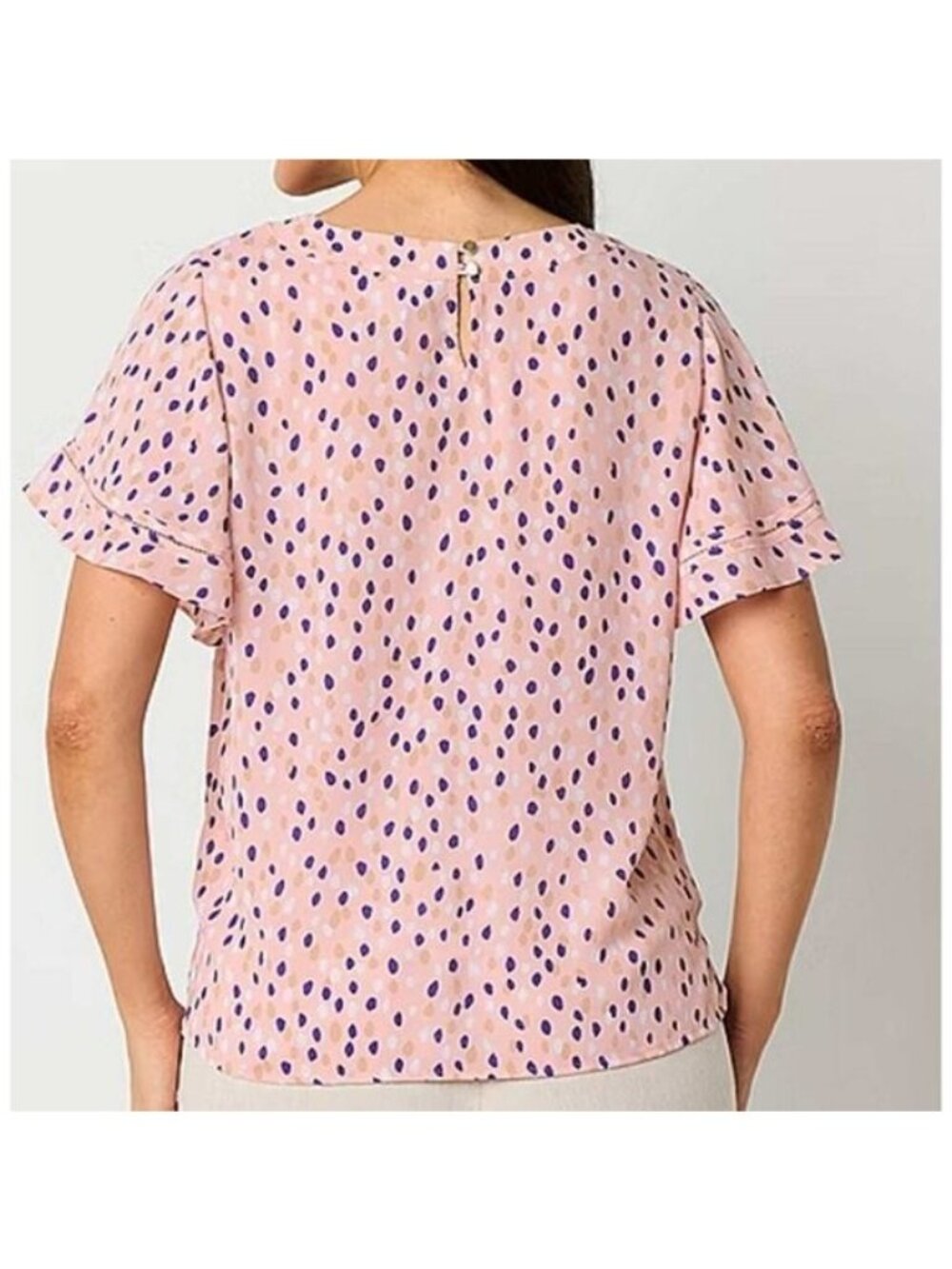 Liz Claiborne Round Neck Short Sleeve Blouse LARGE (616) - Picture 3 of 9